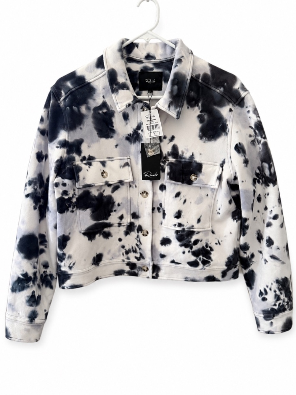 NWT Rails Steffi Tie Dye Cropped Trucker Jacket Navy Charcoal Size M